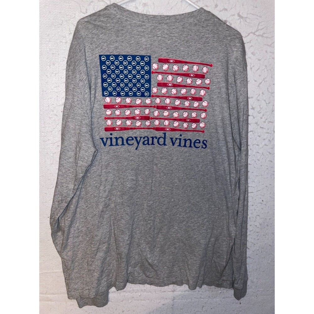 Vineyard Vines Men’s Gray Baseball Flag Logo 100% Cotton T-Shirt XL Long Sleeve